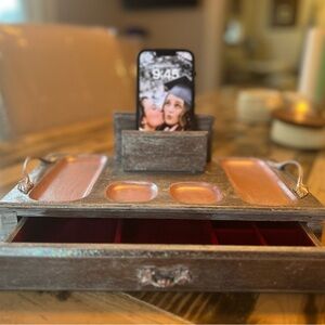 Reimagine Wooden Desk Organizer with Phone Holder and Jewelry  compartment.